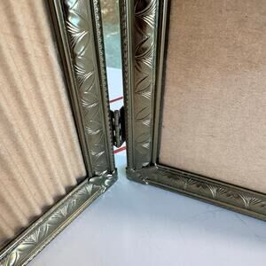 Vintage Double 5x7 Hinged Picture Frame Ornate Gold Tone Metal Folding Frame
